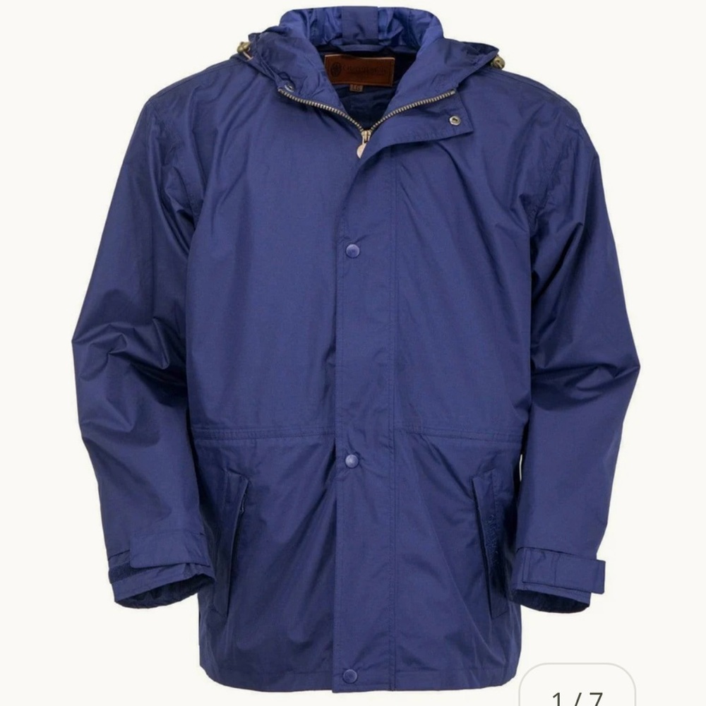 Outback Trading Company Packable Rain Jacket Coat Hooded Blue Backpack